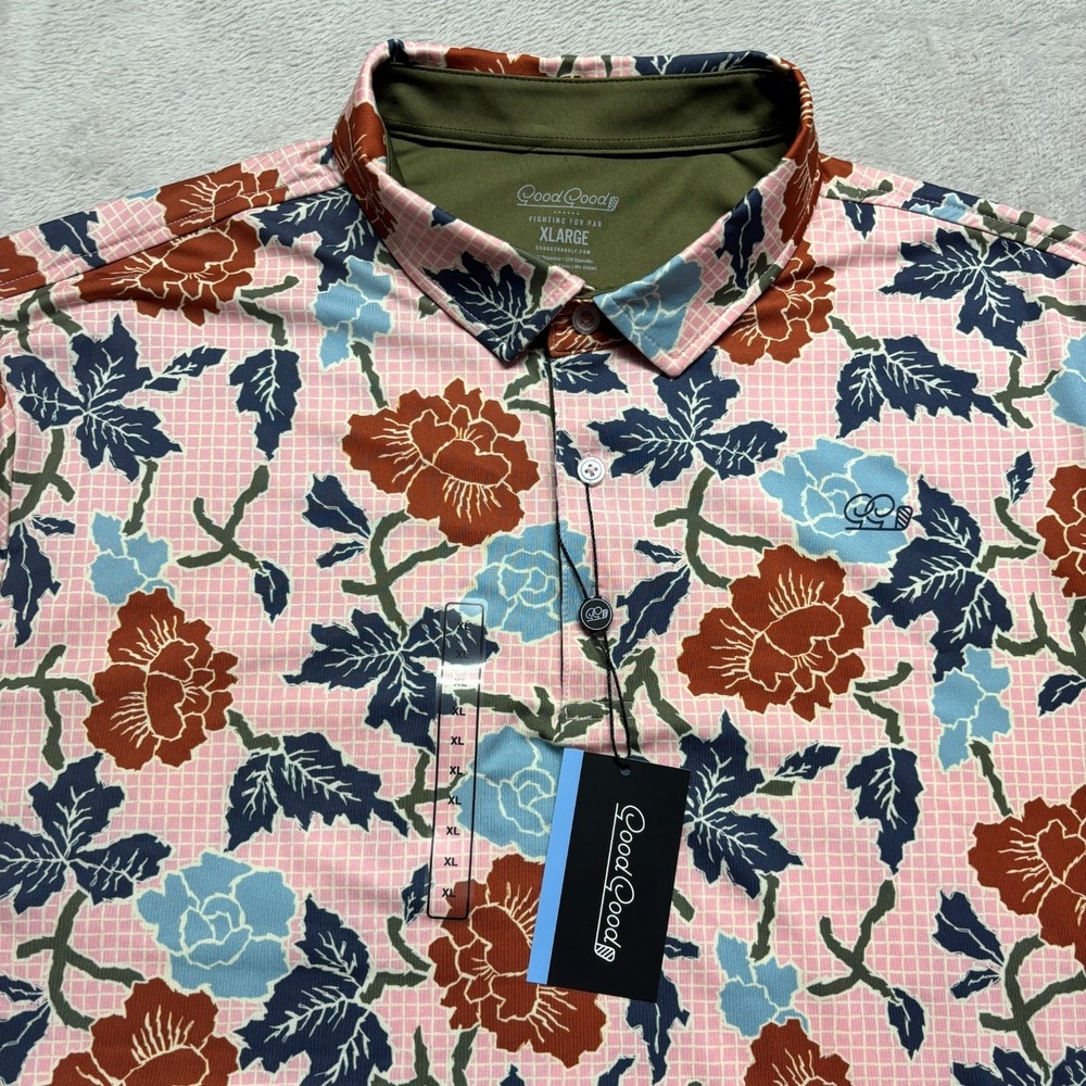 Good Good Shirt Pink Canyon Polo Mens XL Blue Orange Floral Geometric Golf NWT